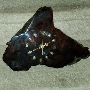 Vintage Redwood Burl Lacquered Clock Abalone Shell